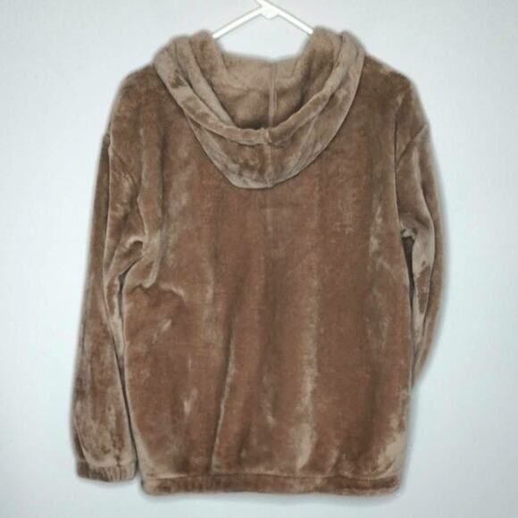 Abercrombie Kids Faux Fur Hooded Zip Jacket 15/16 Light Brown Teddy Bear Plush - Picture 2 of 6